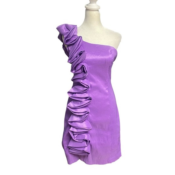 Daisy One-Shoulder Ruffle Dress Size S Lavender Dance Cocktail Bodycon Stretch - Picture 1 of 7